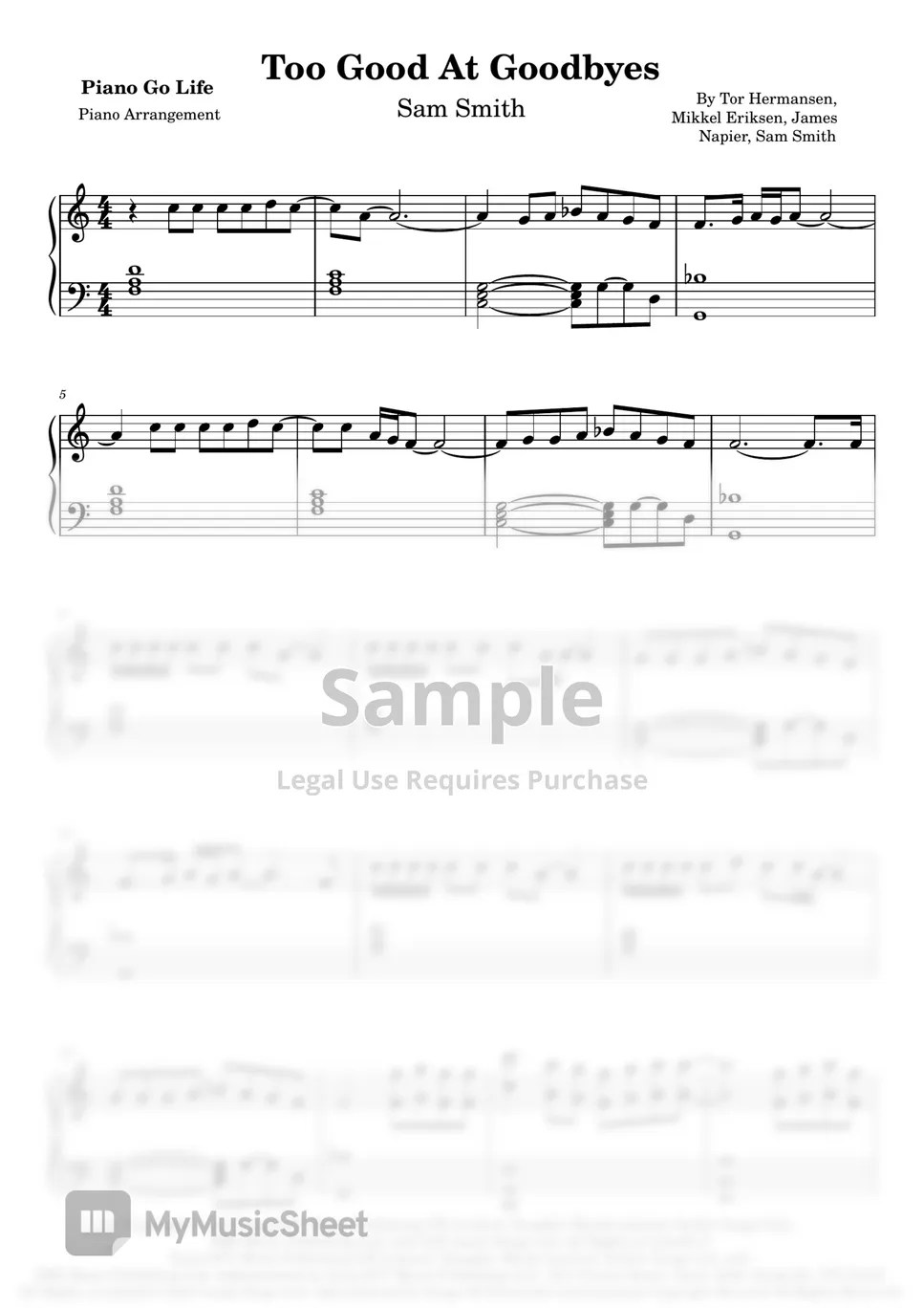 Sam Smith Too Good At Goodbyes Sheets by Piano Go Life