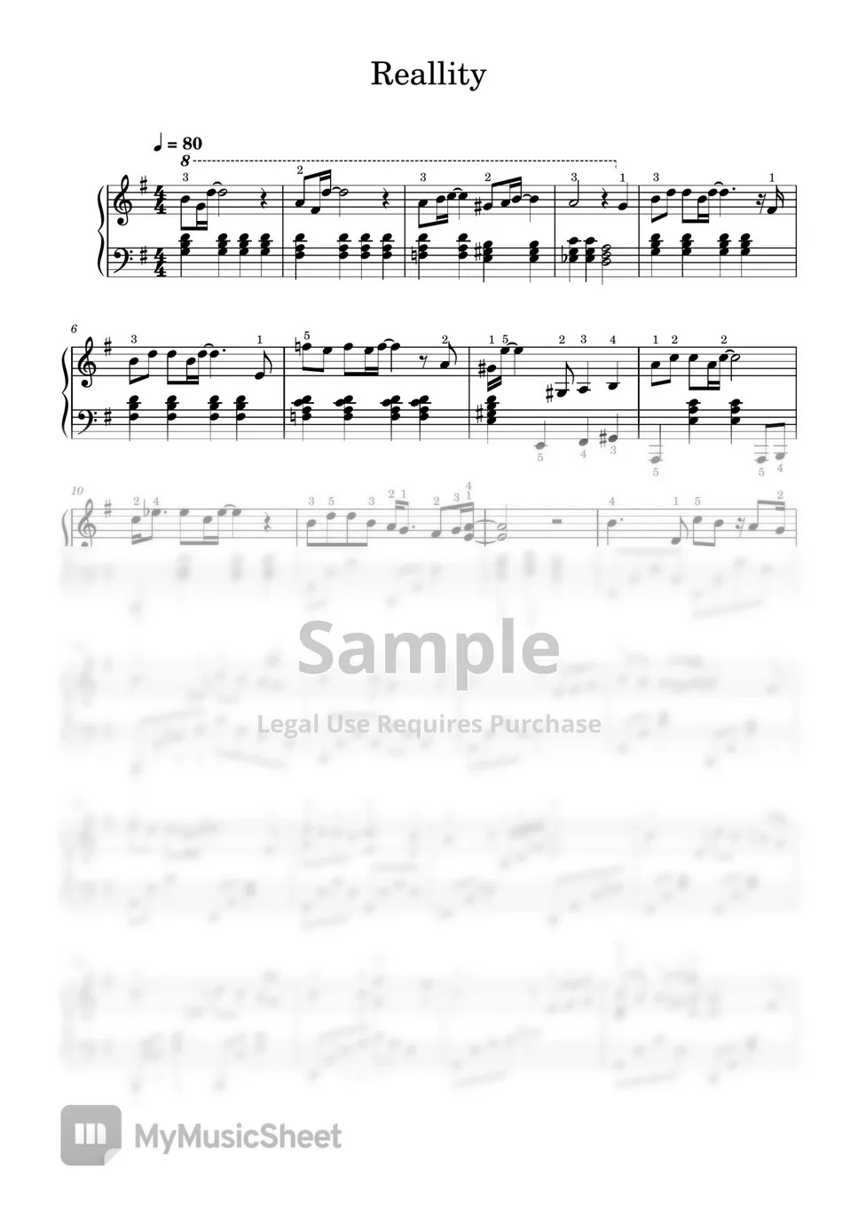 Richard Sanderson Reallity (Piano Solo) Sheets by SangHeart Play