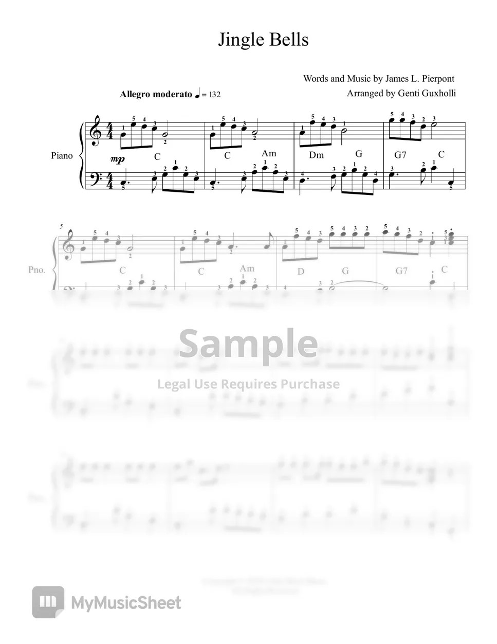 James Lord Pierpont Jingle Bells Sheets by Genti Guxholli