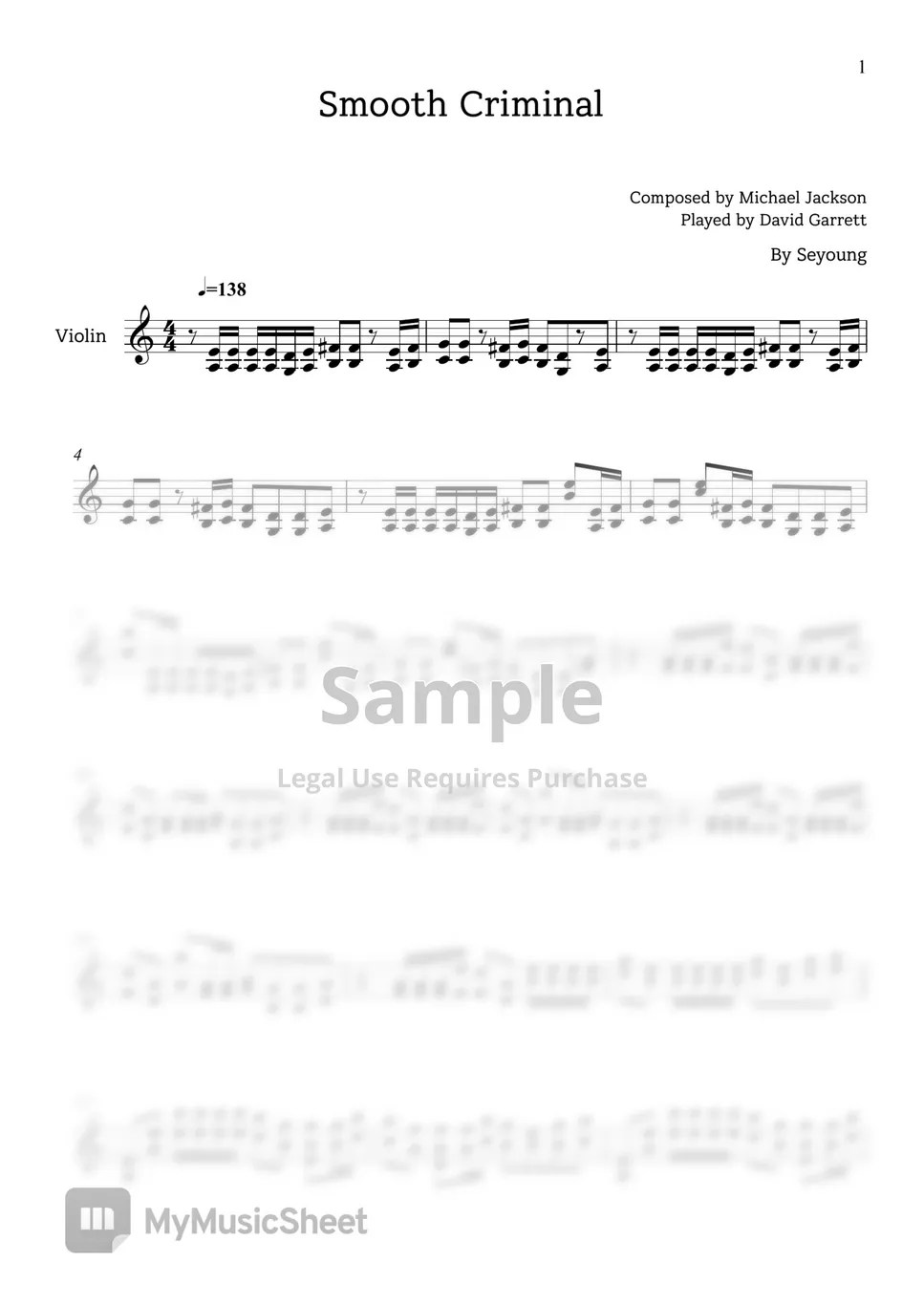 Michael Jackson Smooth Criminal (David Garrett ver.) Sheets by Seyoung