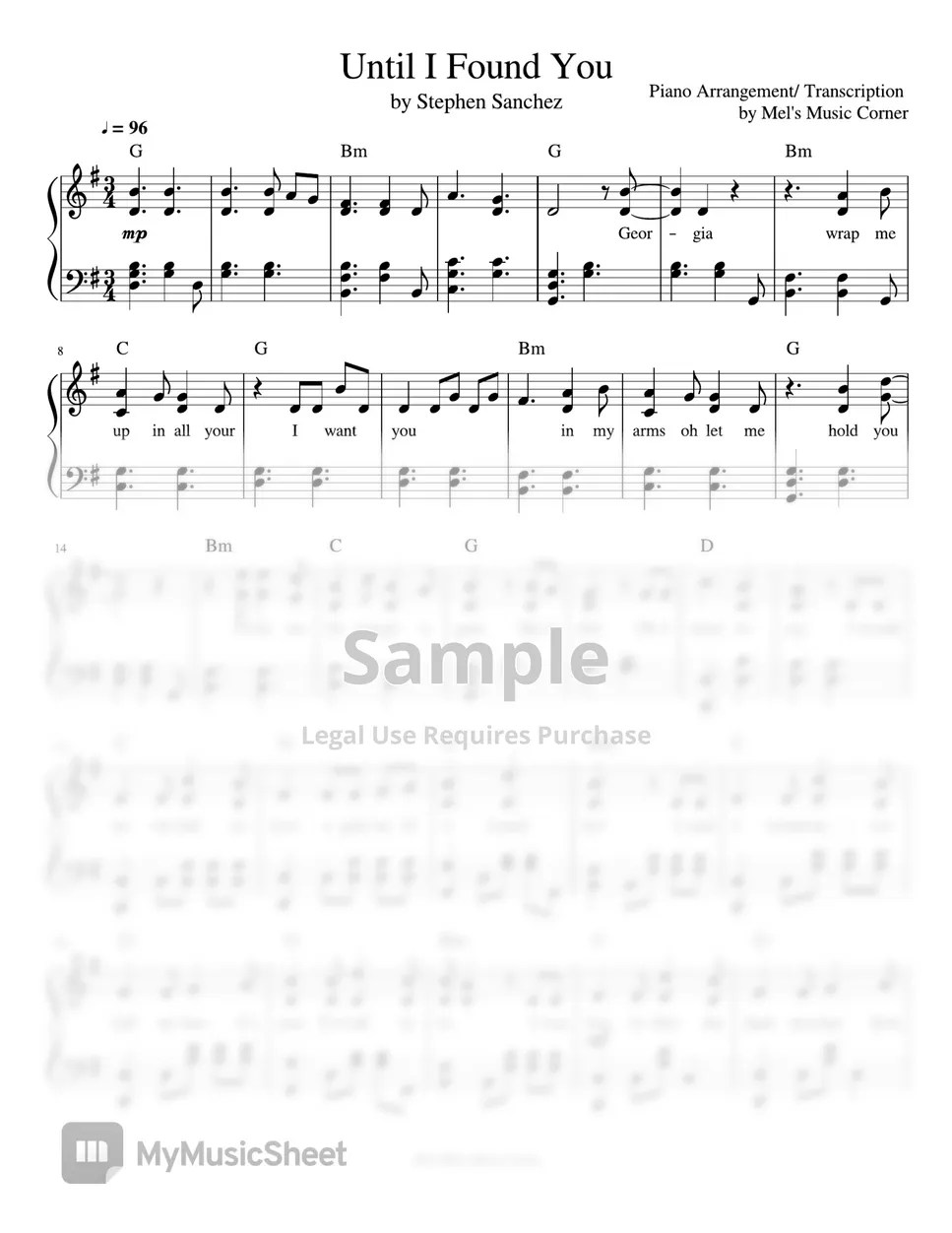 Stephen Sanchez Until I Found You (piano sheet music) Hoja by Mel