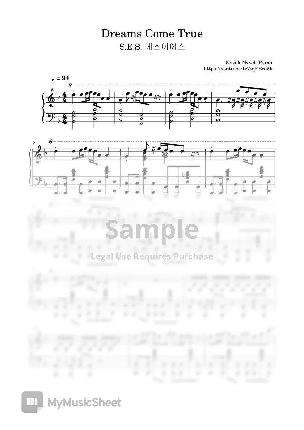 S.E.S. Dreams Come True Sheets by Nyvek Nyvek Piano