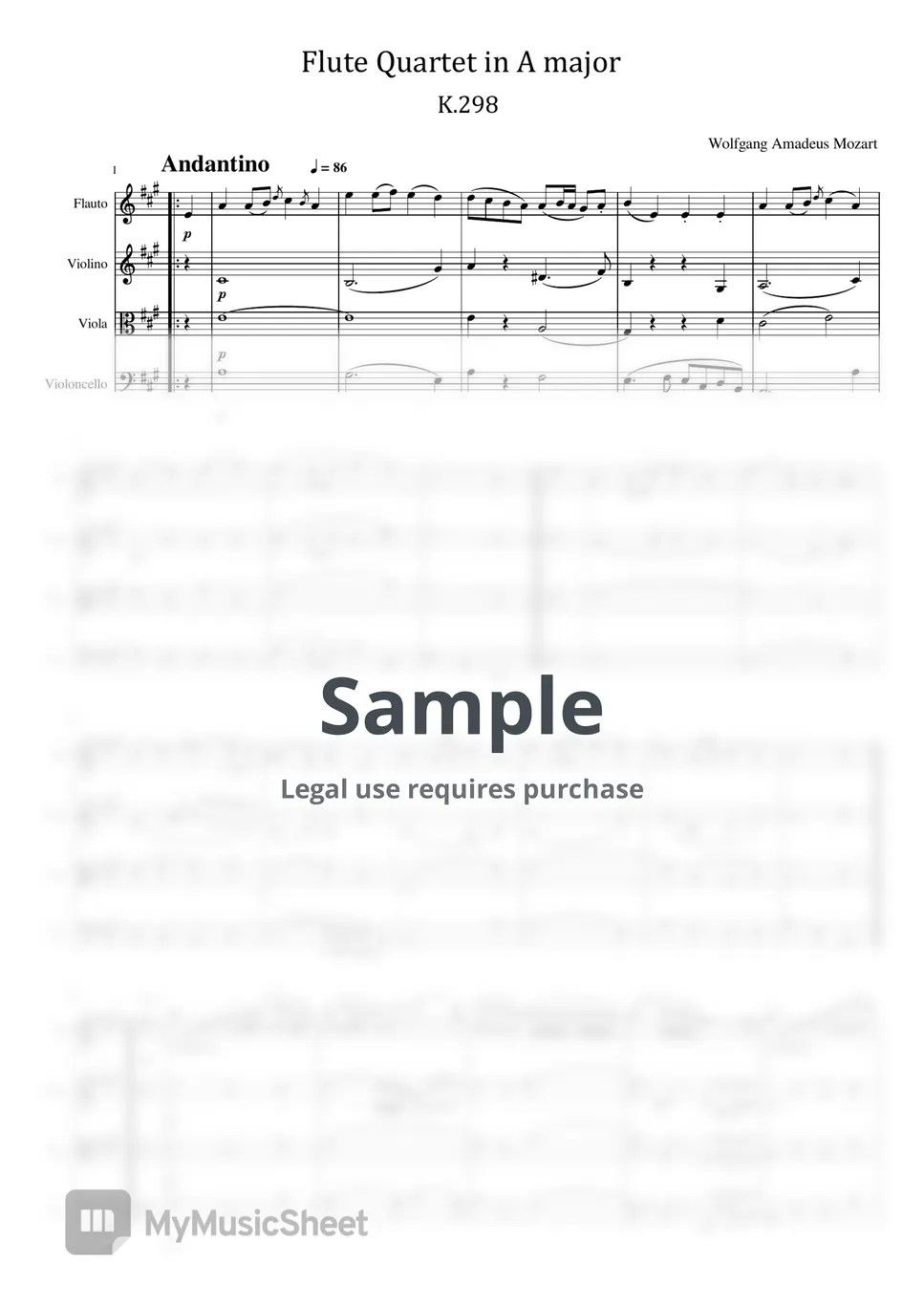 Wolfgang Amadeus Mozart Flute Quartet in A major, K.298 (Full Score