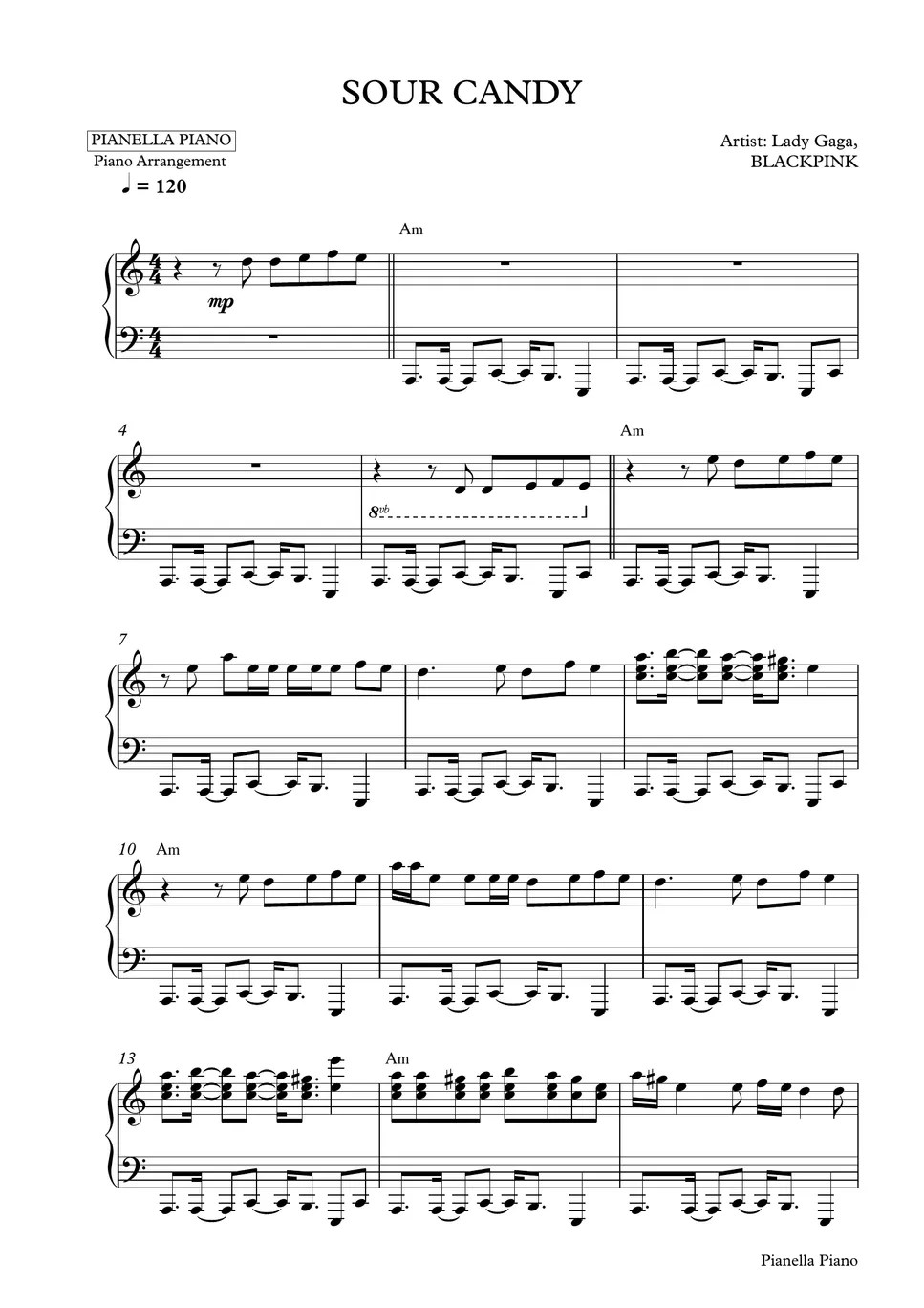 Lady Gaga, BLACKPINK SOUR CANDY (Piano Sheet) Sheets by Pianella Piano