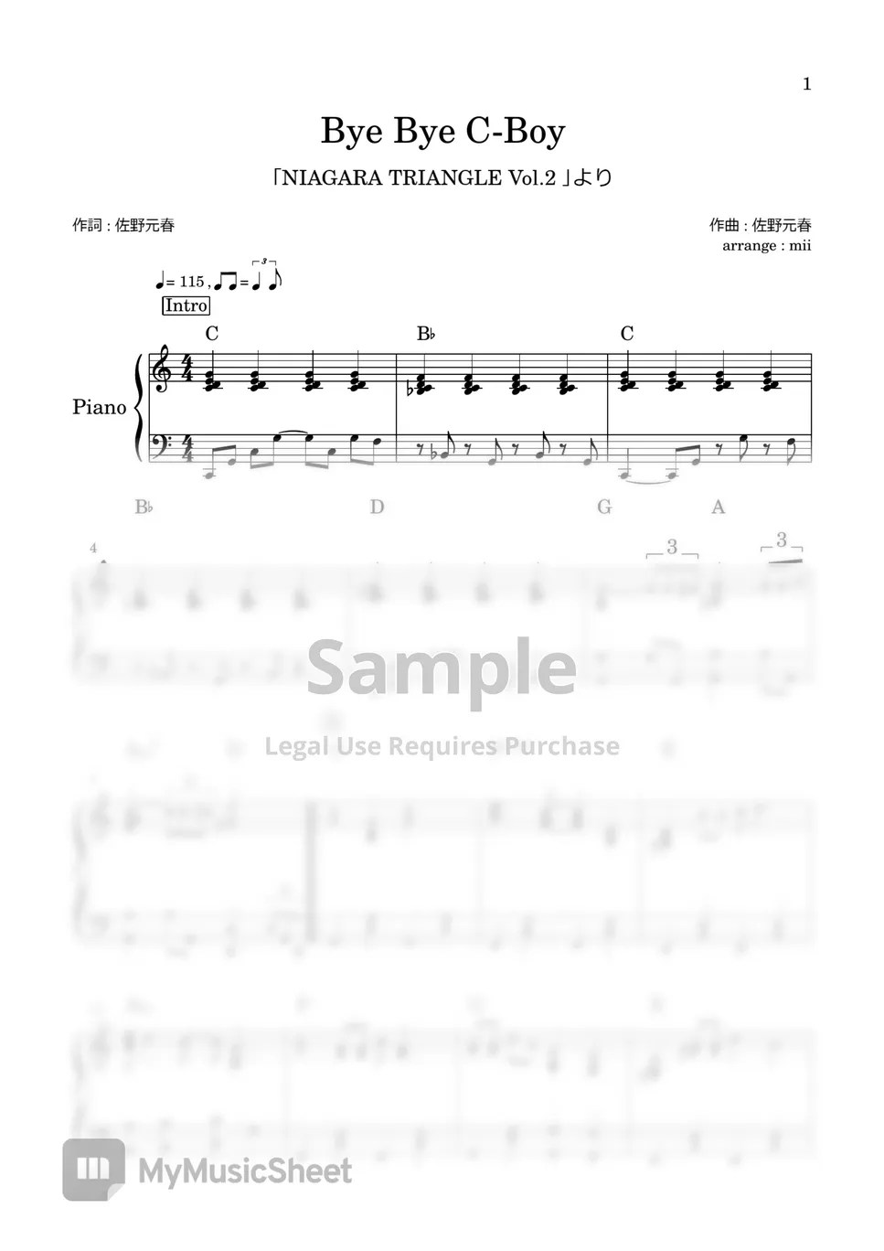 NIAGARA TRIANGLE Bye Bye CBoy (佐野元春) Sheets by miiの楽譜棚