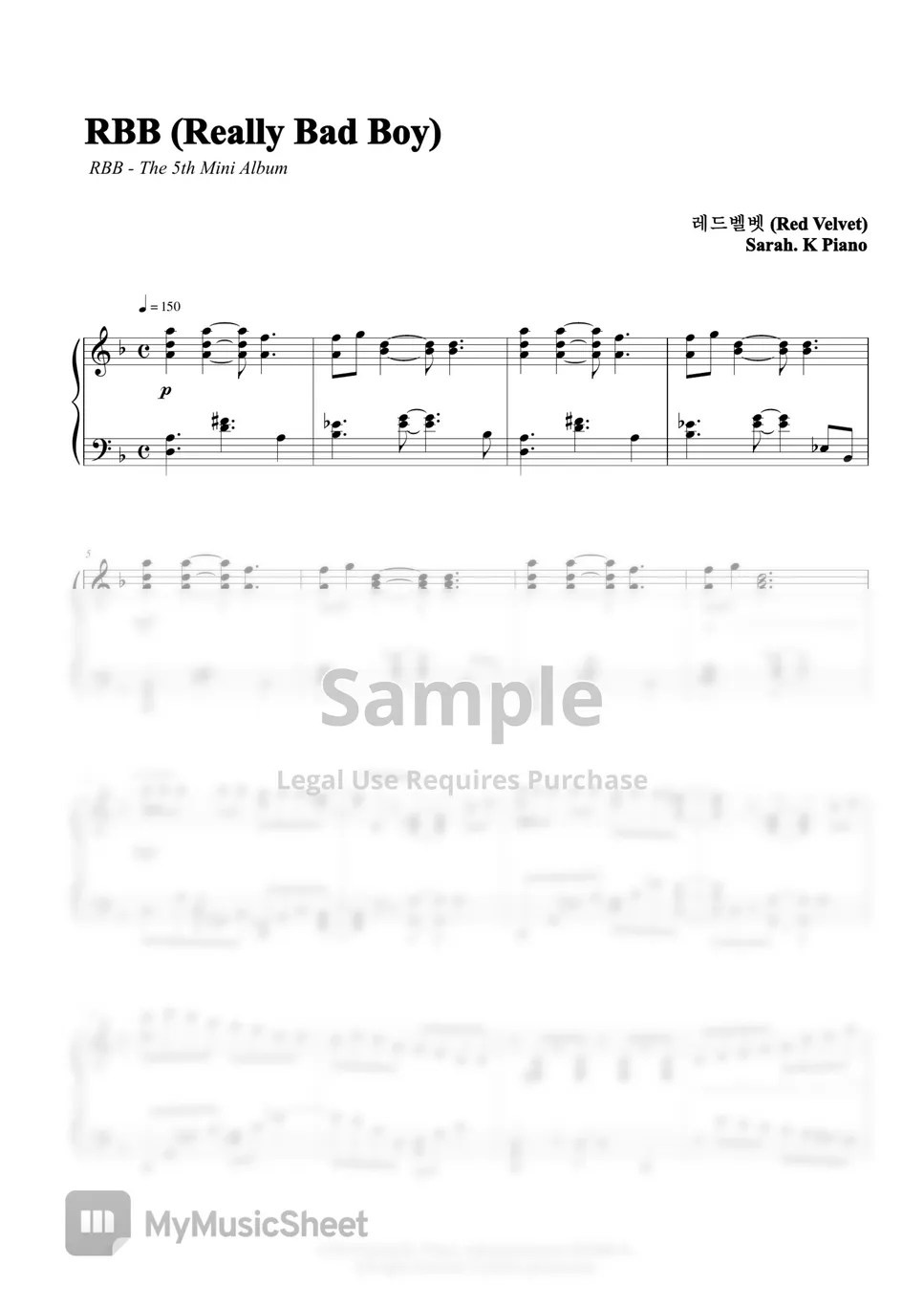 Red Velvet (레드벨벳) RBB by Sarah.K Piano 악보