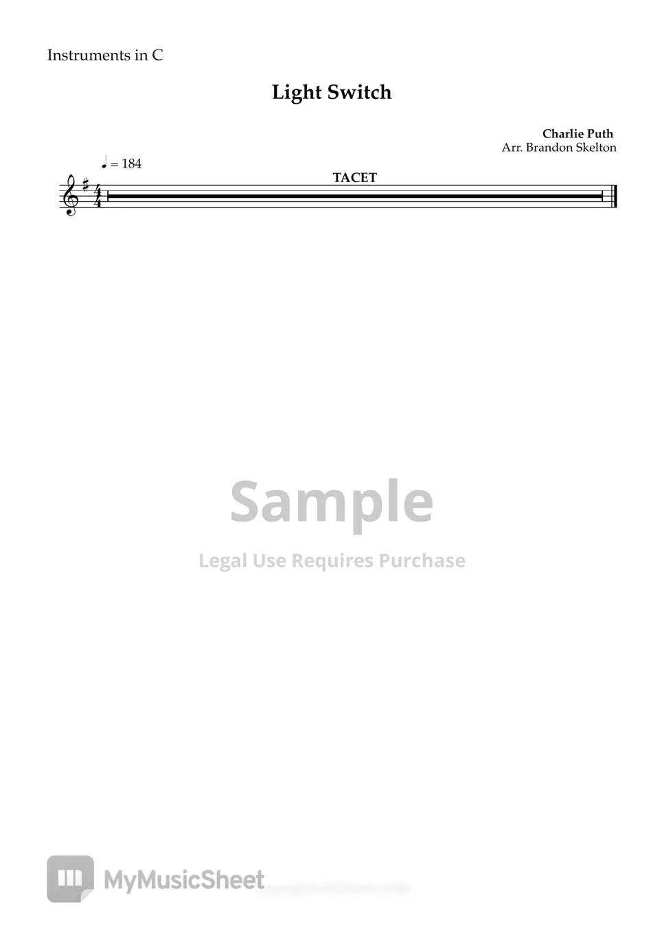 Charlie Puth Light Switch (Parts) Sheets by Brandon Skelton