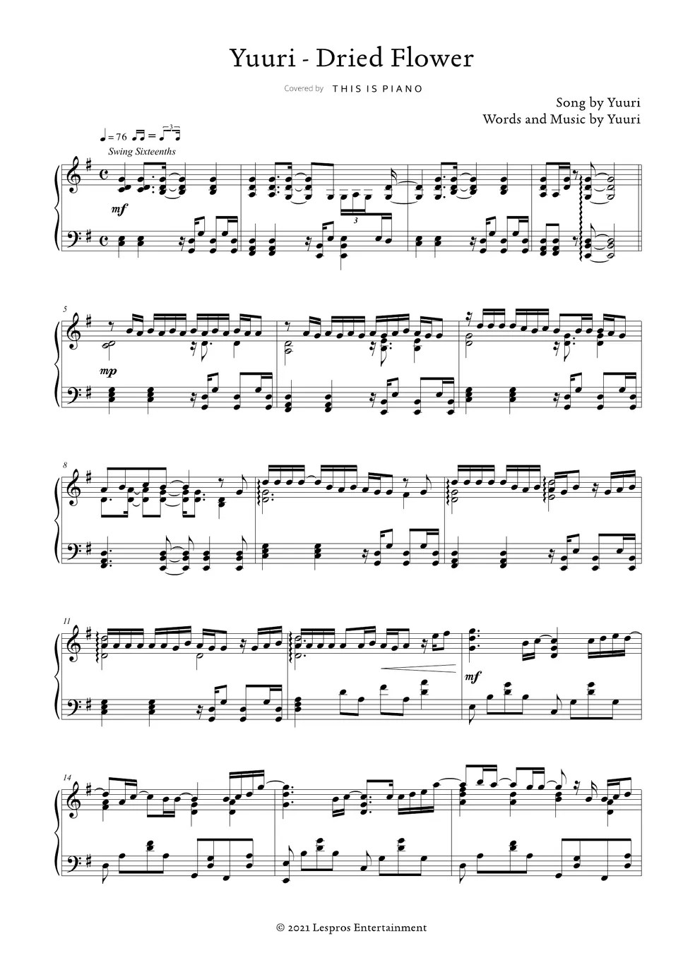 優里 (Yuuri) ドライフラワー (Dried Flower) Sheets by THIS IS PIANO