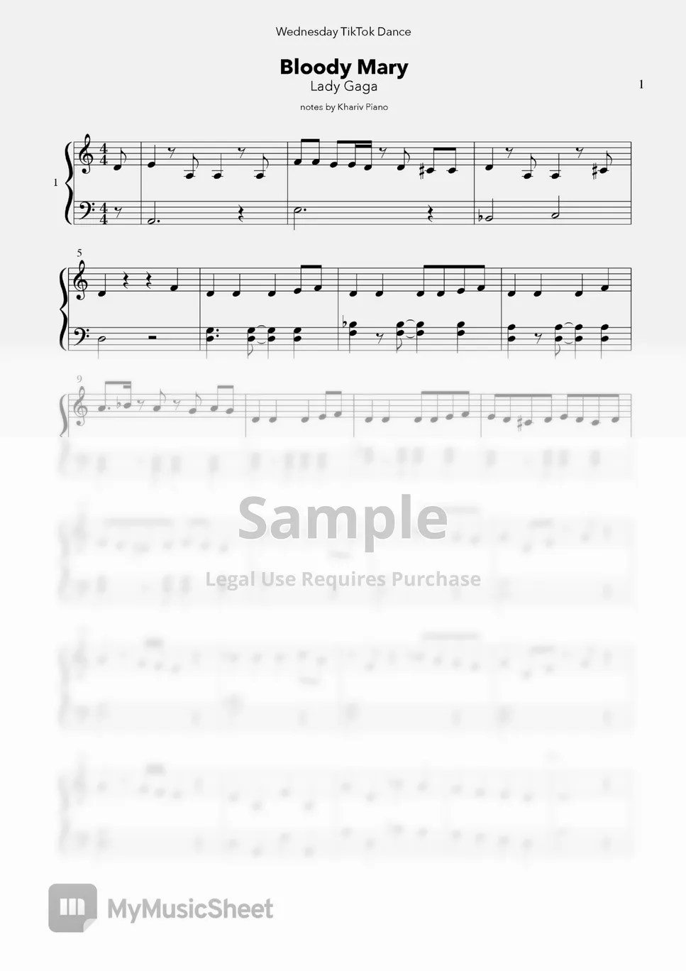 Lady Gaga Bloody Mary (Wednesday TikTok Dance) Blad by Khariv Piano