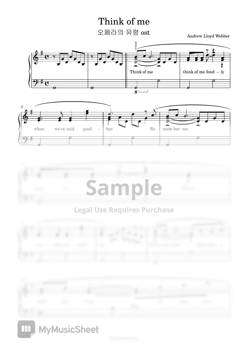 Andrew LLoyd Webber Think of me (The Phantom of Opera OST) (Piano