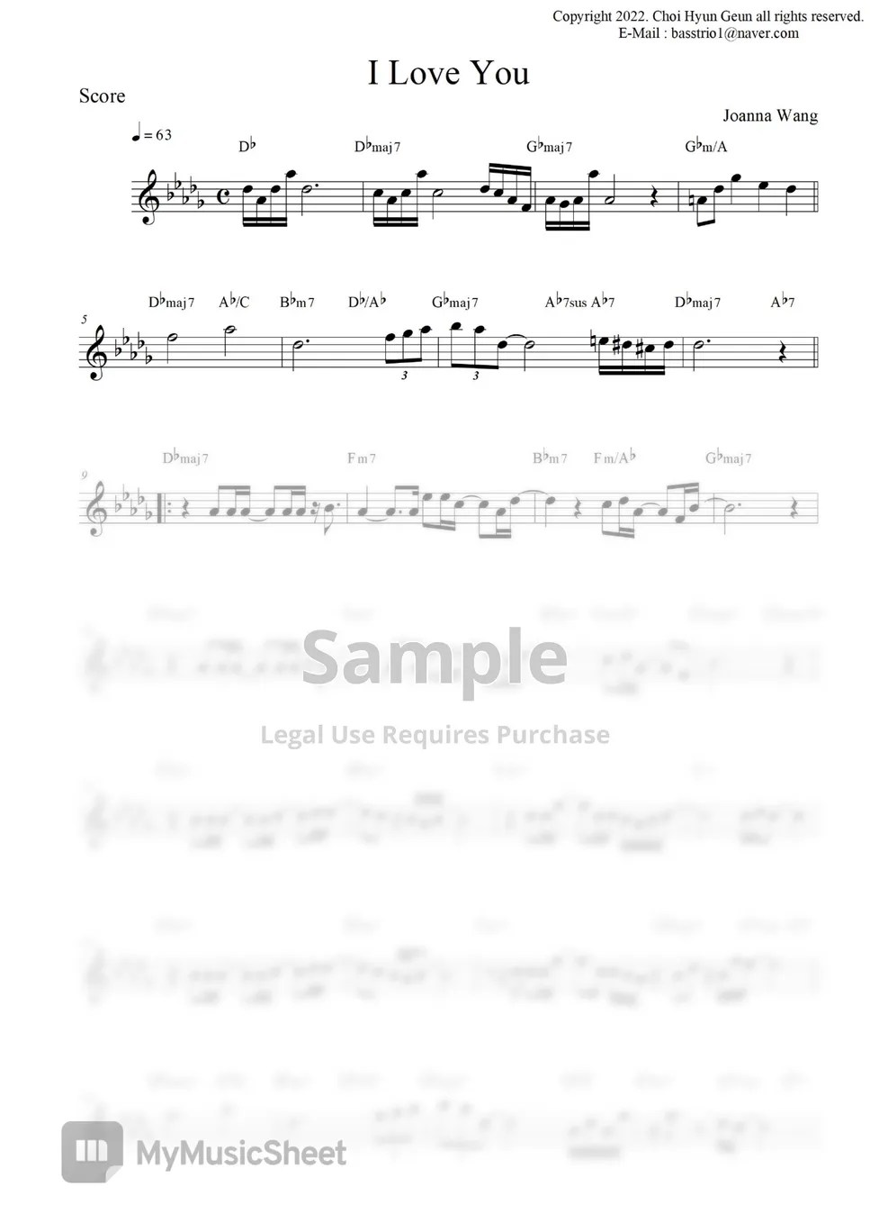 Joanna Wang I Love You (재즈 Ver. / 코드악보 / 멜로디) Sheets by 최현근