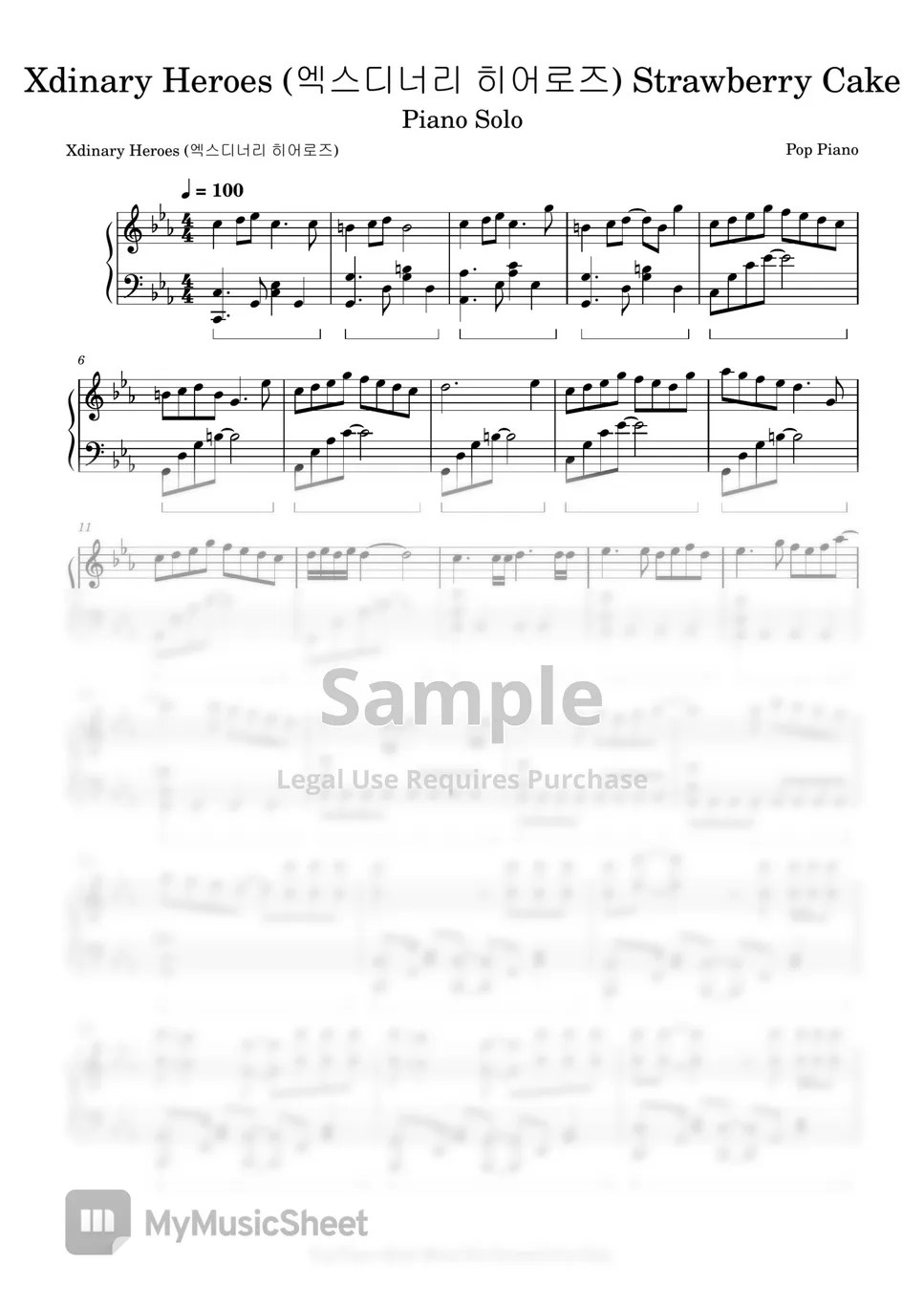 Xdinary Heroes (엑스디너리 히어로즈) Strawberry Cake 악보 by Pop Piano