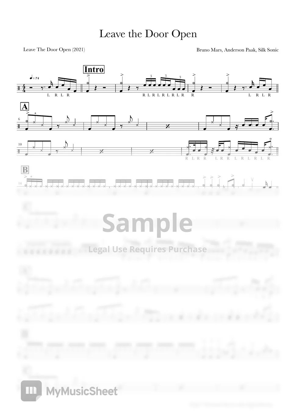 Bruno Mars, Anderson Paak, Silk Sonic Leave the Door Open 악보 by