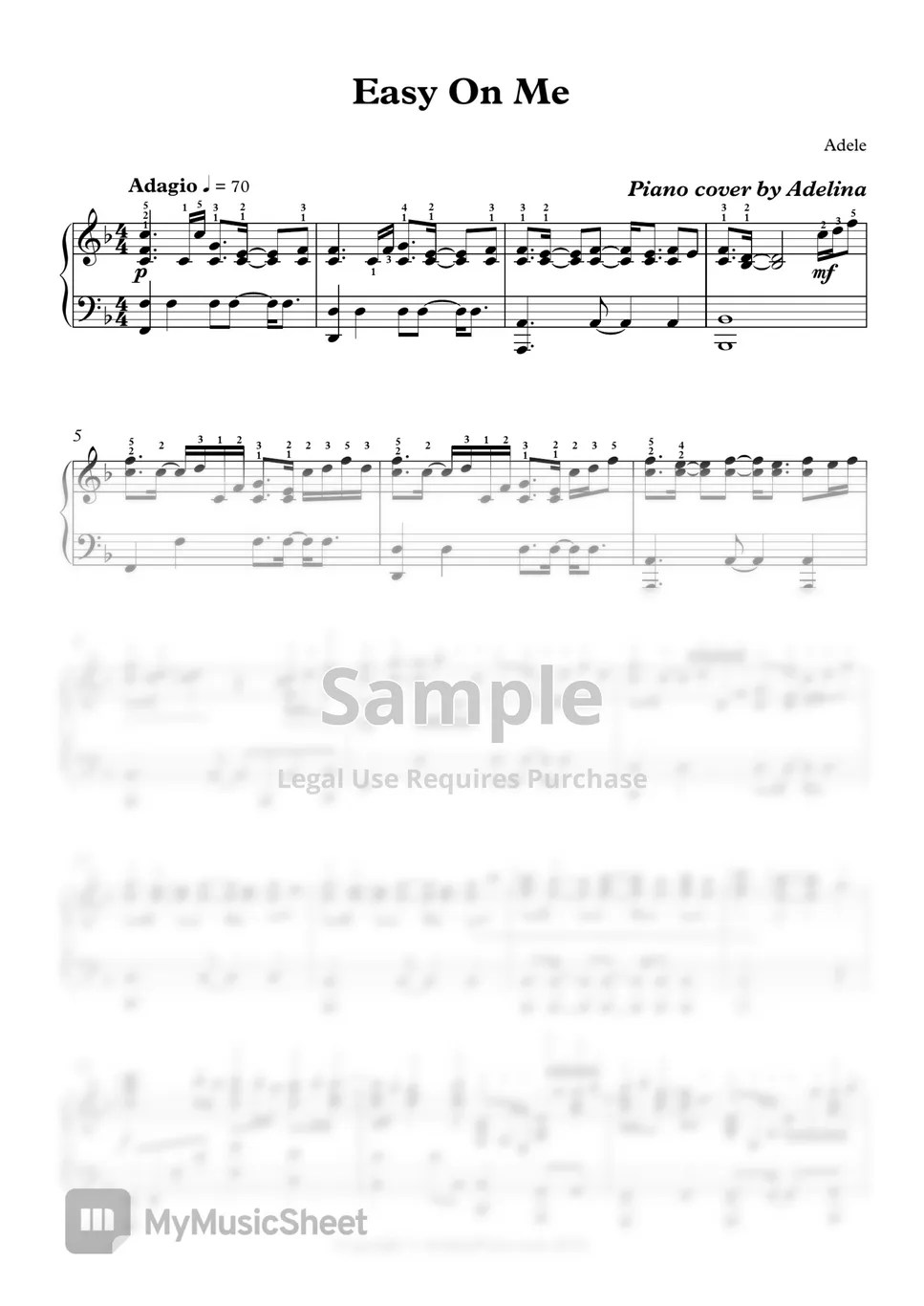 Adele Easy On Me Sheets by Adelina Piano