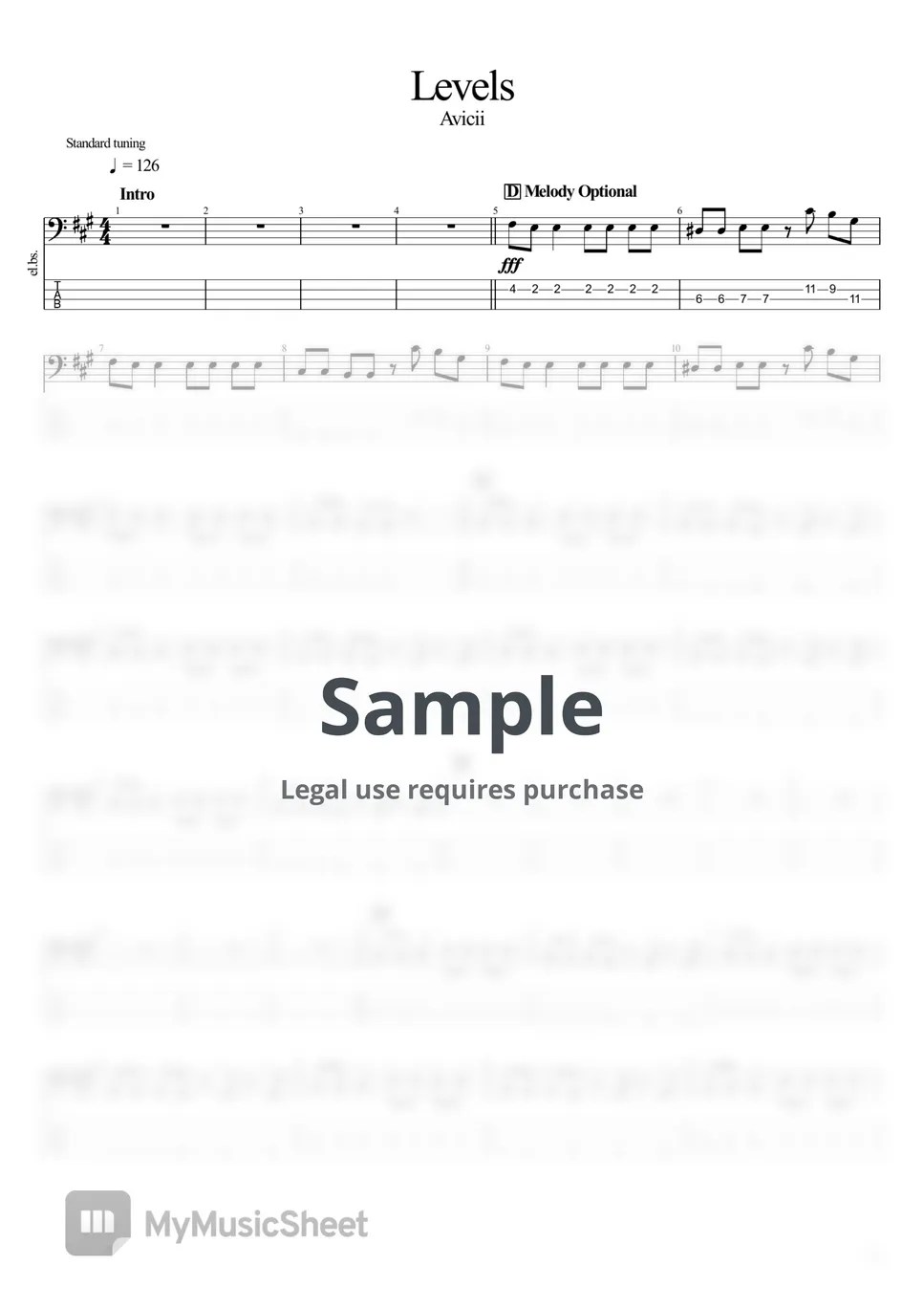 Avicii Levels Tab + 1staff by BassBlur