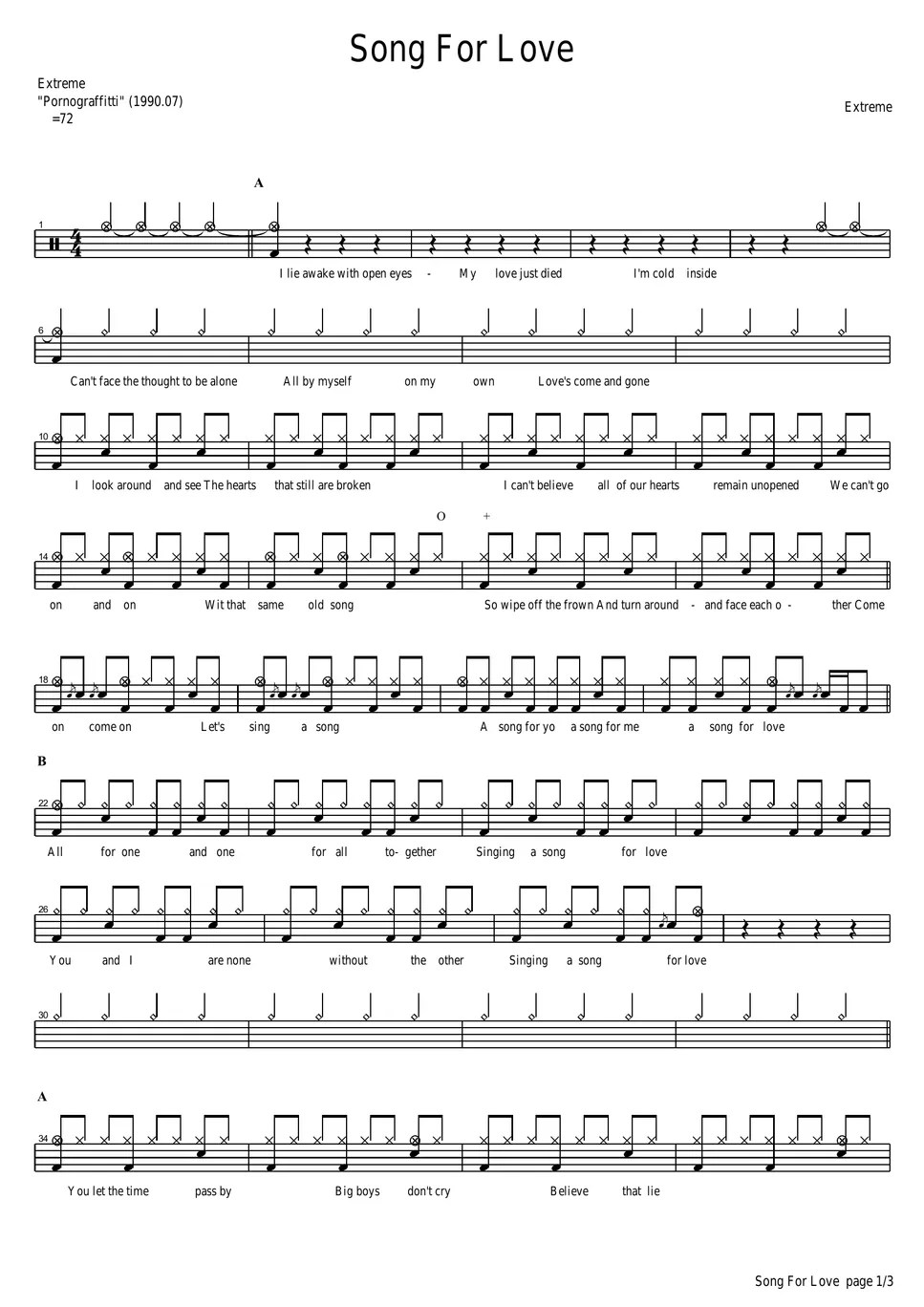 Extreme Song For Love Sheet by COPYDRUM