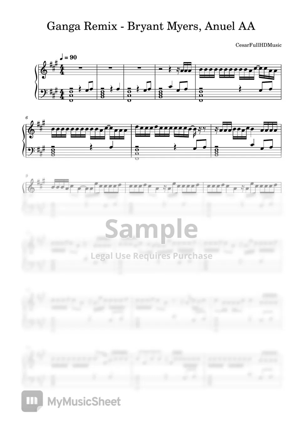 Bryant Myers, Anuel AA Ganga Remix Sheets