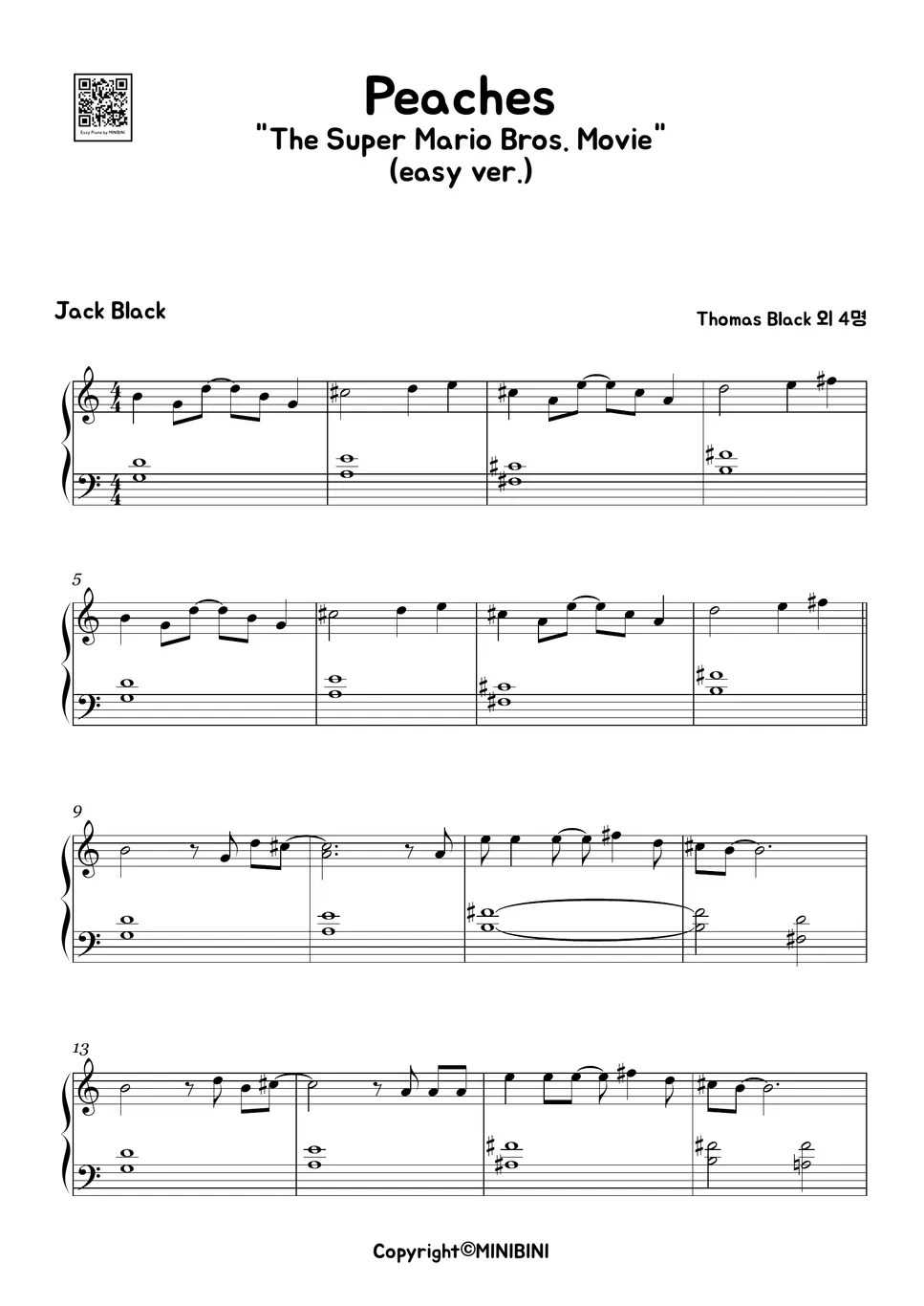 The Super Mario Bros. Movie OST Peaches (Easy Version) Sheets by MINIBINI