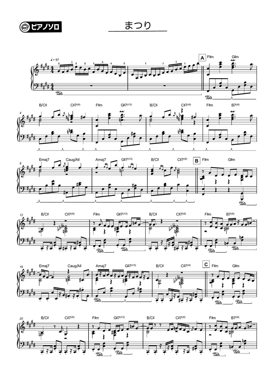 Fujii Kaze まつり(Matsuri) Lembar Musik by THETA PIANO