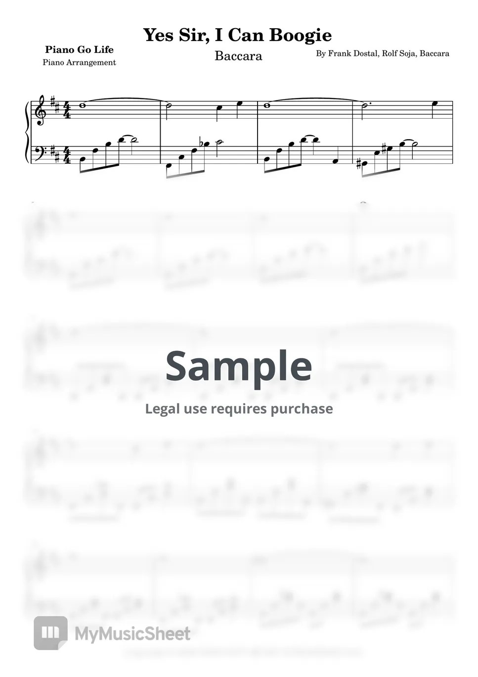 Baccara Yes Sir, I Can Boogie Sheets by Piano Go Life