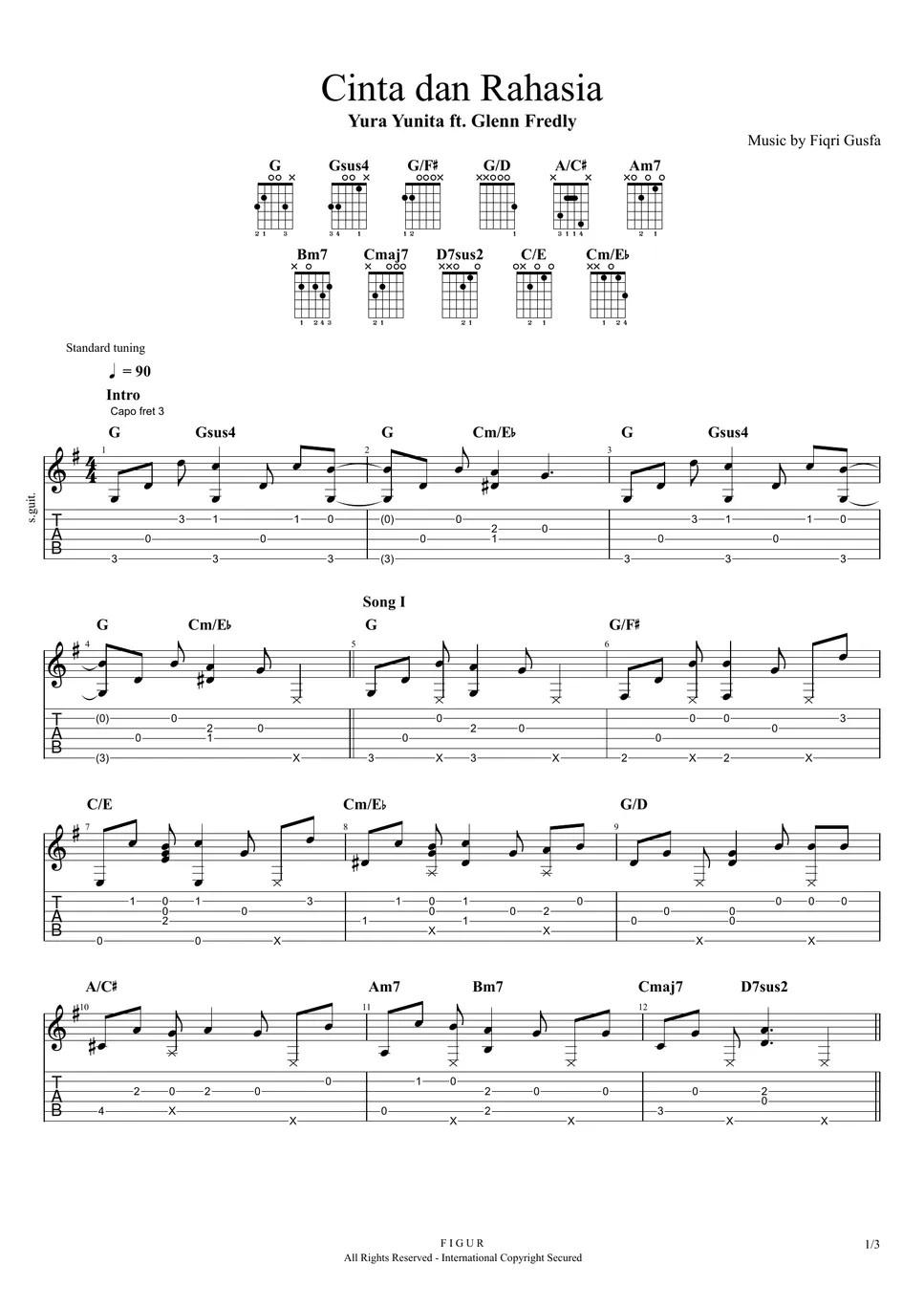 Yura Yunita ft. Glenn Fredly Cinta Dan Rahasia Tab + 1staff by Fiqri