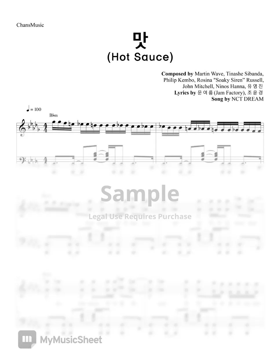 NCT DREAM Hot Sauce (맛) (with Lyrics) Sheets by ChansMusic