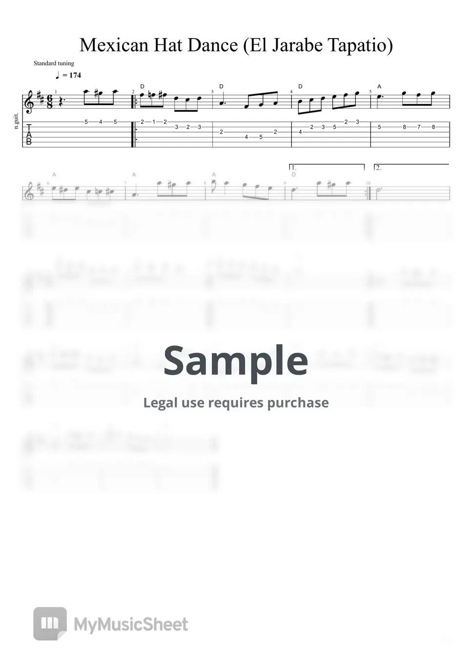 Mexican Hat Dance El Jarabe Tapatio Tab + 1staff by Edina Balczo