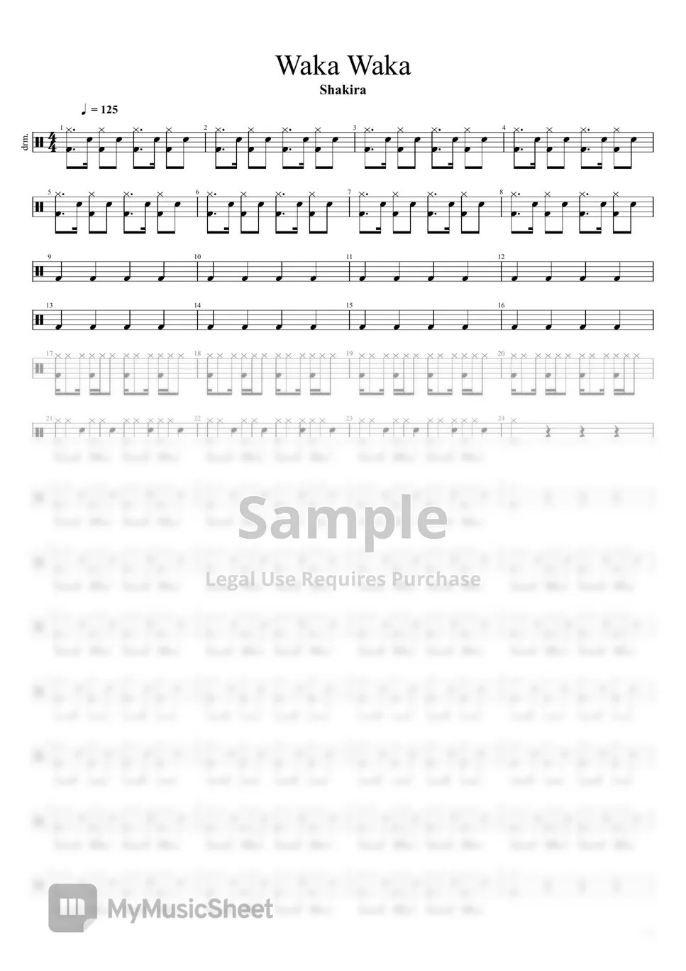 Shakira Waka Waka Sheets by Leslie Tam