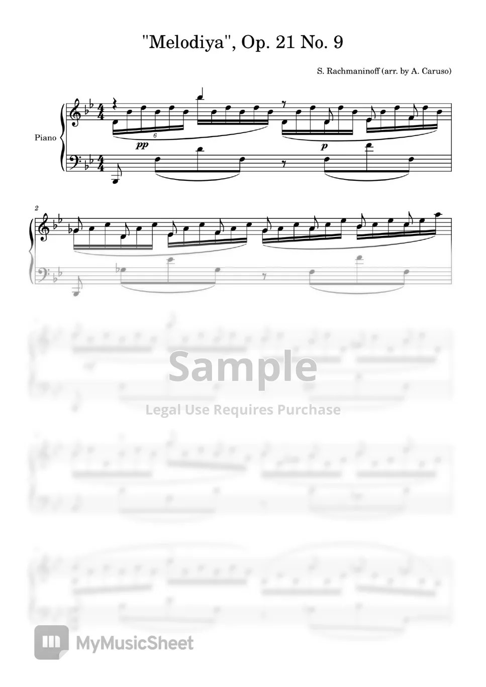 Sergej Rachmaninov "Melodiya", Op. 21 No. 9 Sheets by Andrea Caruso