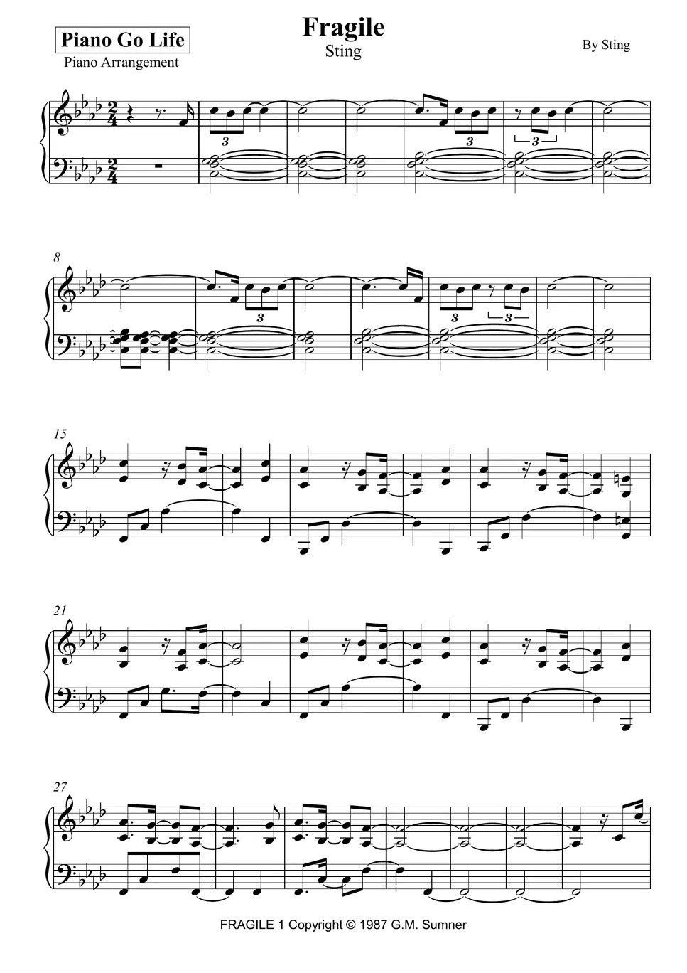 Sting Fragile 楽譜 by Piano Go Life