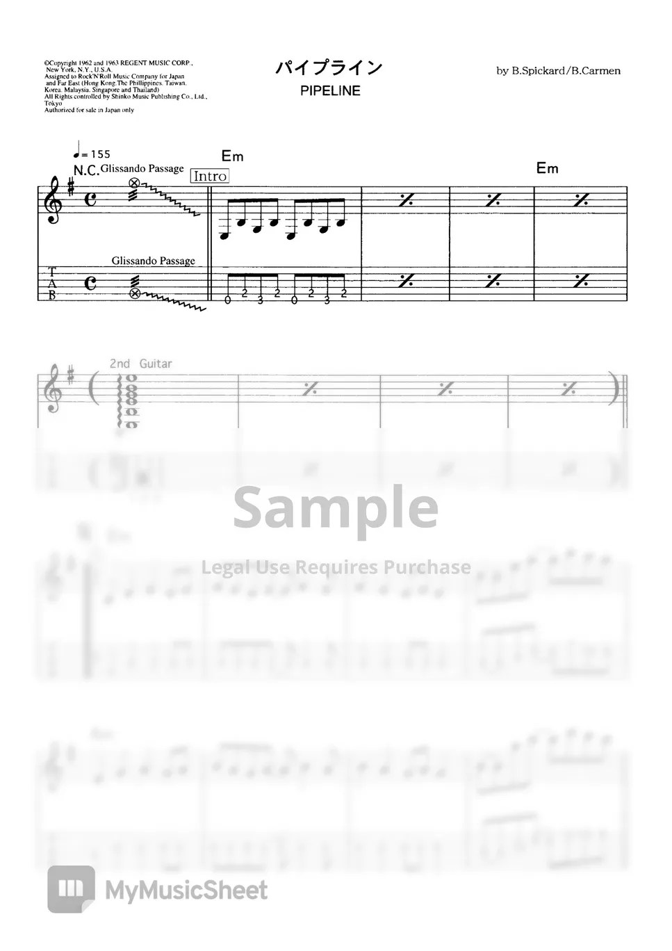 THE VENTURES PIPELINE (VENTURES SOUND ELECTRIC GUITAR) Sheets by Far