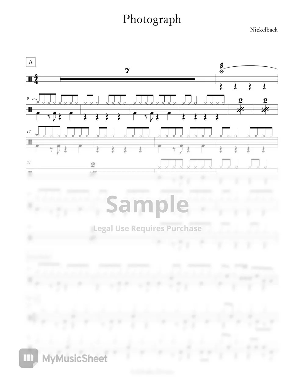 Nickelback Photograph 악보 by Arkadia Drums