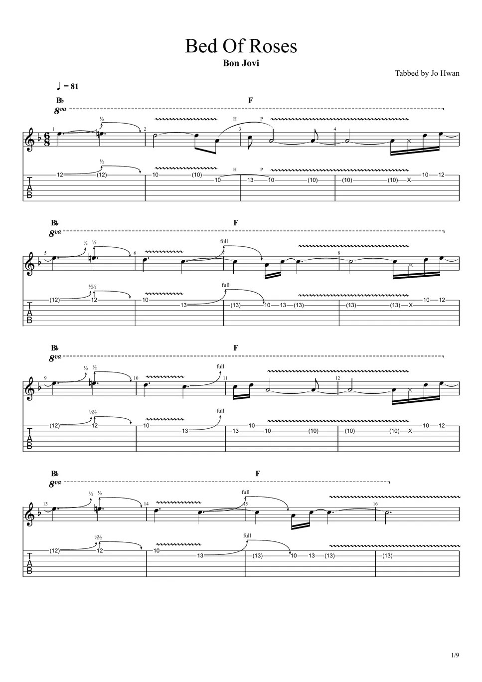 Bon Jovi Bed Of Roses Tab + 1staff by Jo Hwan