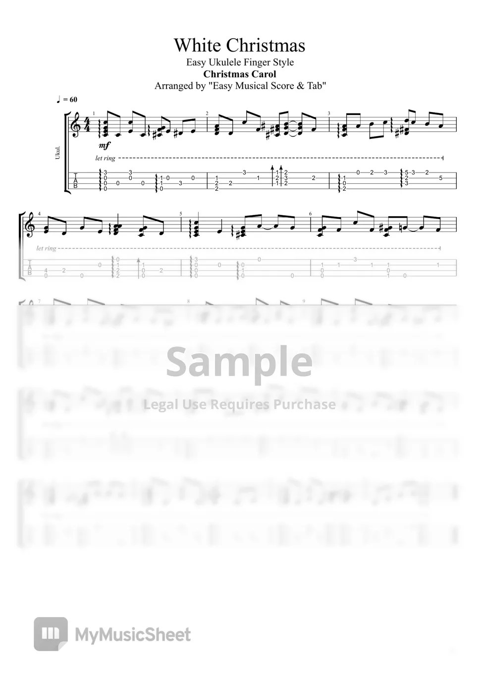 Christmas Carol "White Christmas" Easy Finger Style for Ukulele Tab