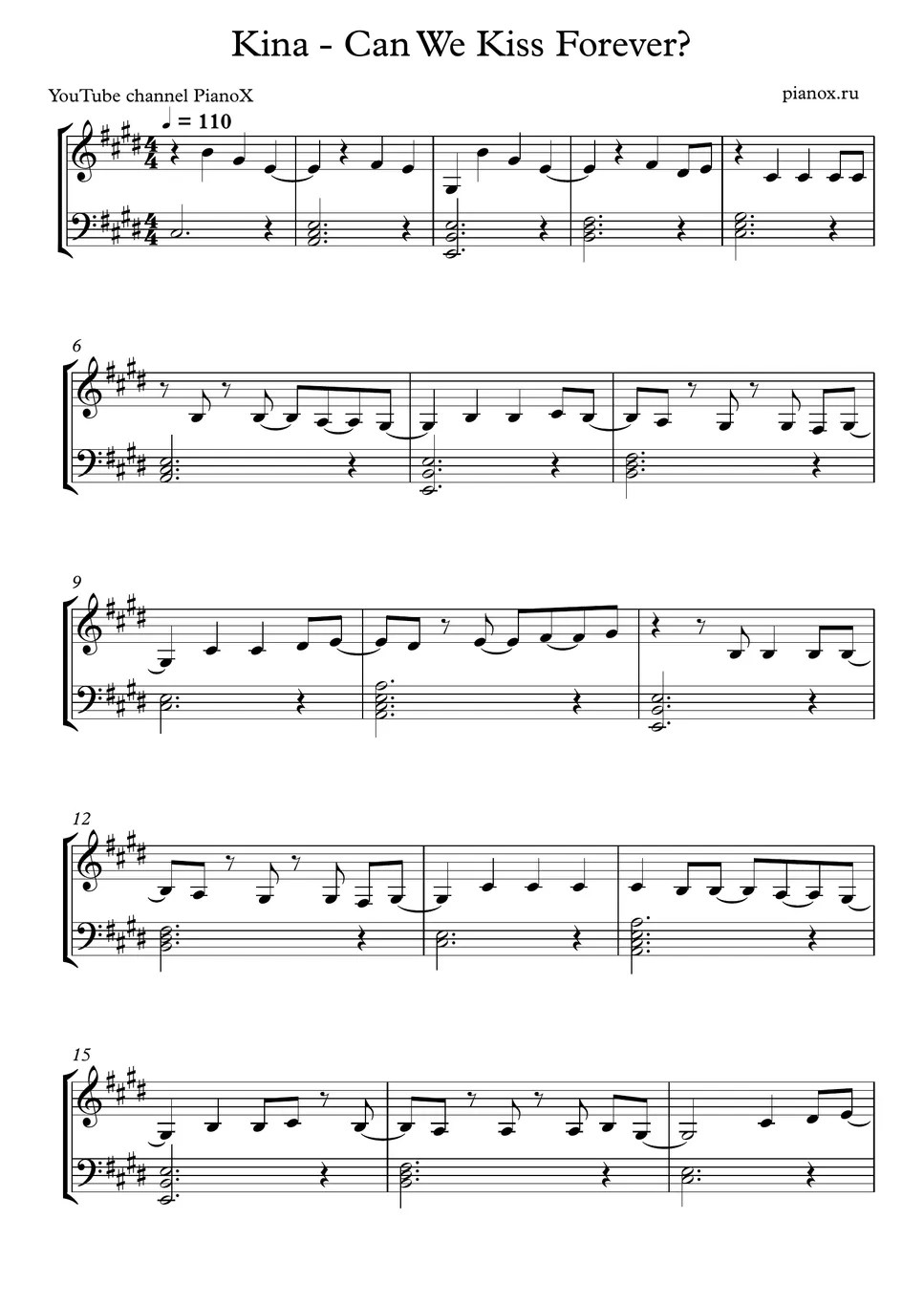 Kina Can We Kiss Forever Sheets by PianoX
