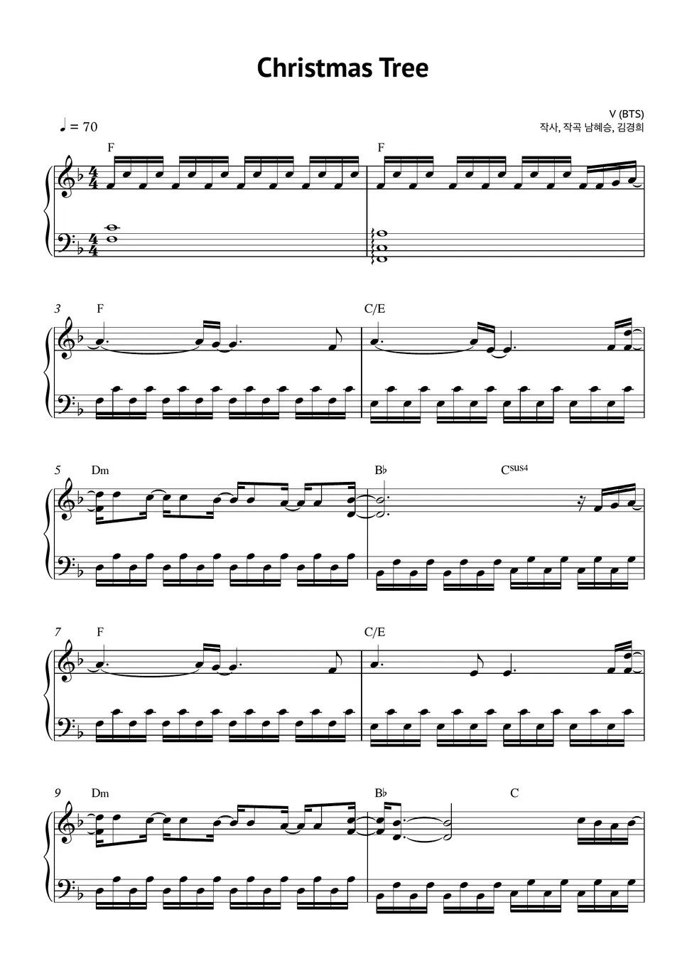 BTS V Christmas Tree (Our Beloved Summer OST) Partitura by SweetPiano