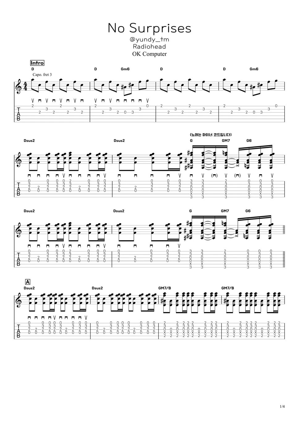 Radiohead No surprises (Chord Lyrics + Tab) Lembar Musik by yundy_tm