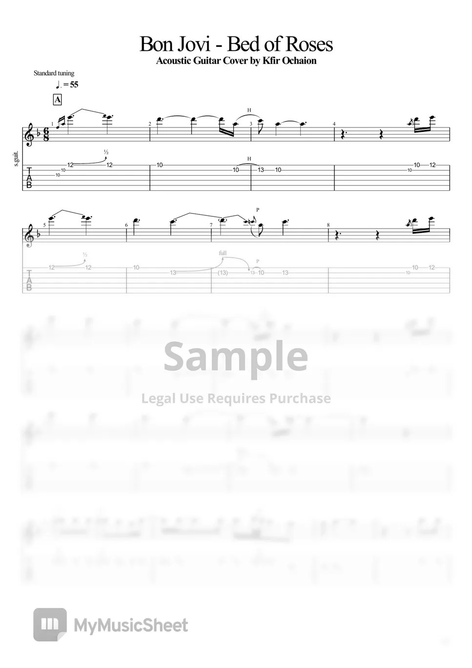 Bon Jovi Bed of Roses (Acoustic) Tab + 1staff by Kfir Ochaion