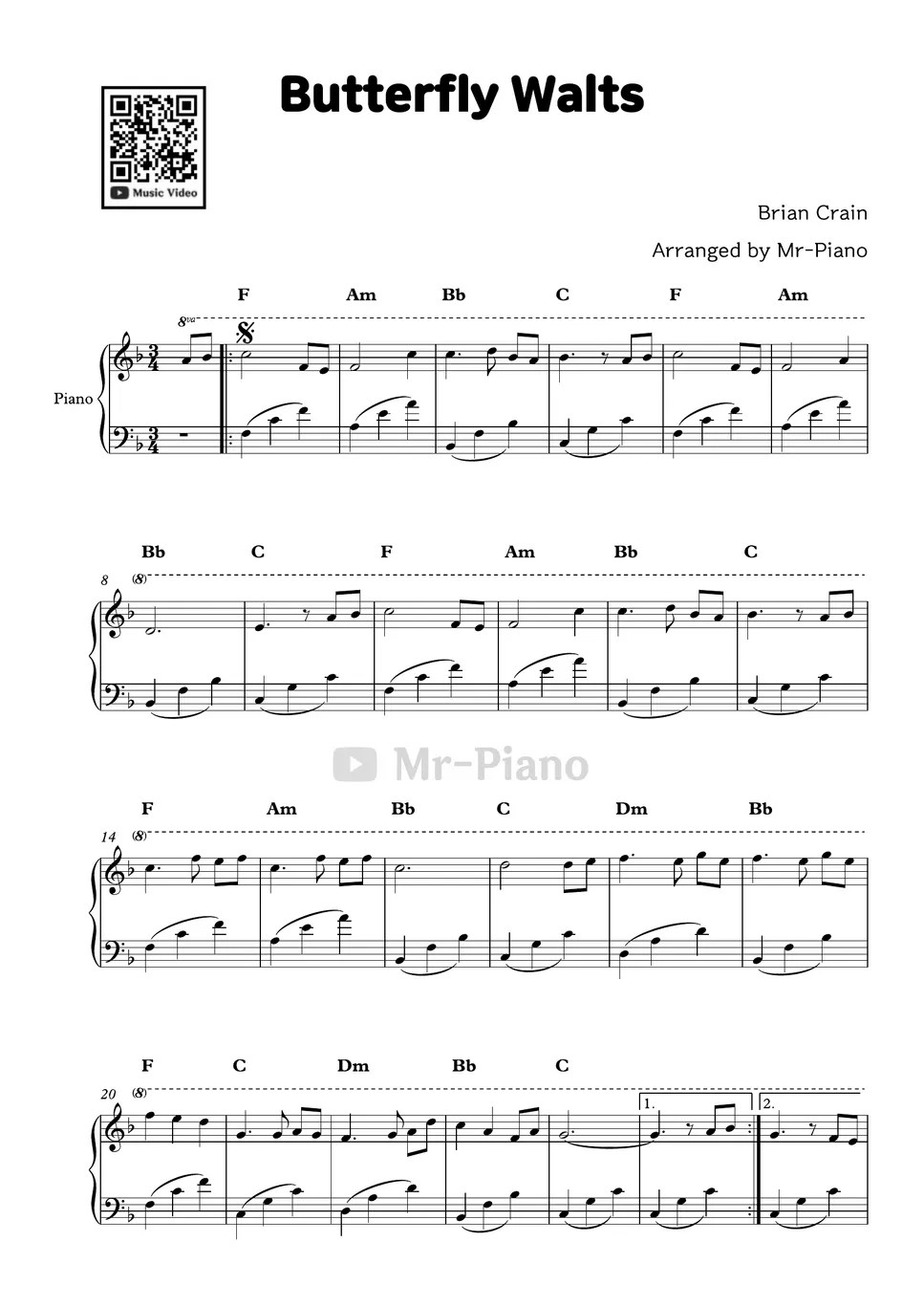 Brian Crain Butterfly Waltz Sheets by MrPiano