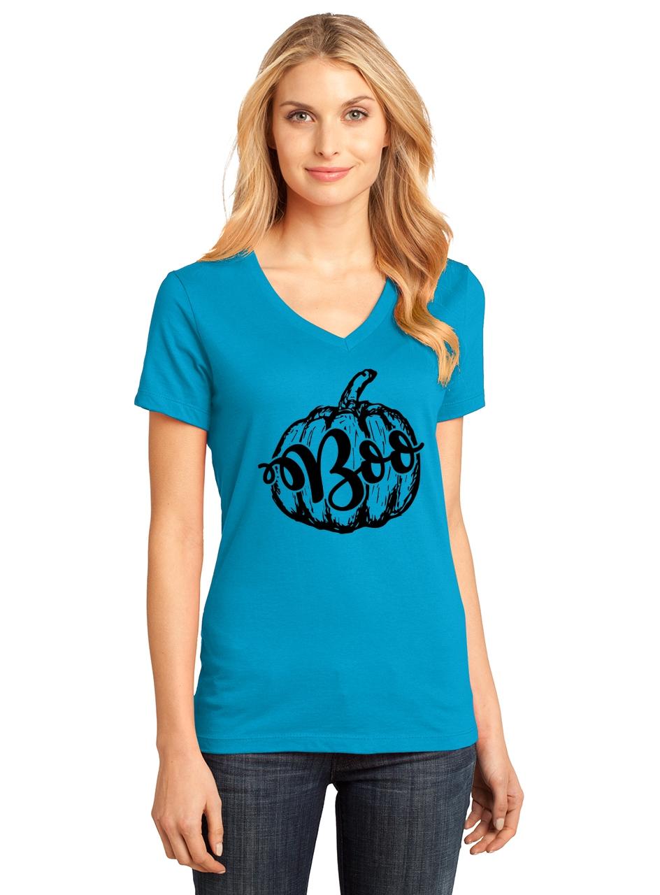 Ladies Boo Pumpkin Vneck Tee Halloween Fall eBay