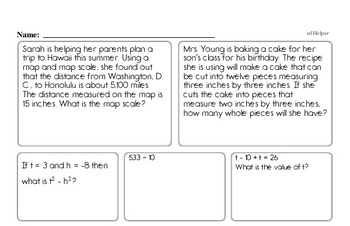 Sixth Grade Math Word Problems Worksheets - Single Step Math Word
