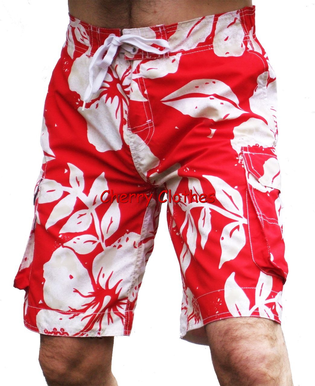 MENS RED & WHITE FLORAL CARGO BOARD SWIM SURF SHORTS S M L XL XXL eBay