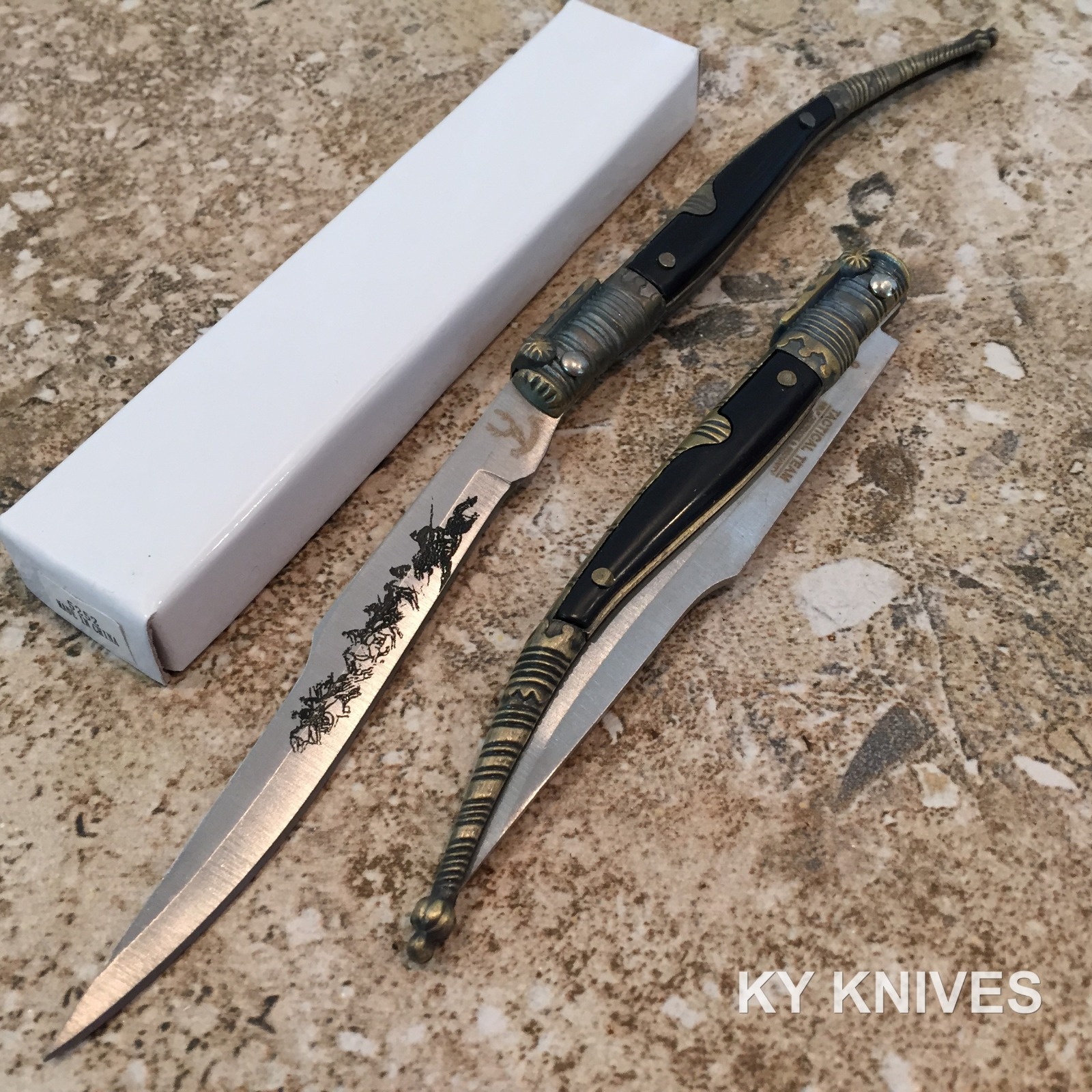 8.5" Old Style Spanish Folder Gold/Black Toothpick Pocket Knife NEW