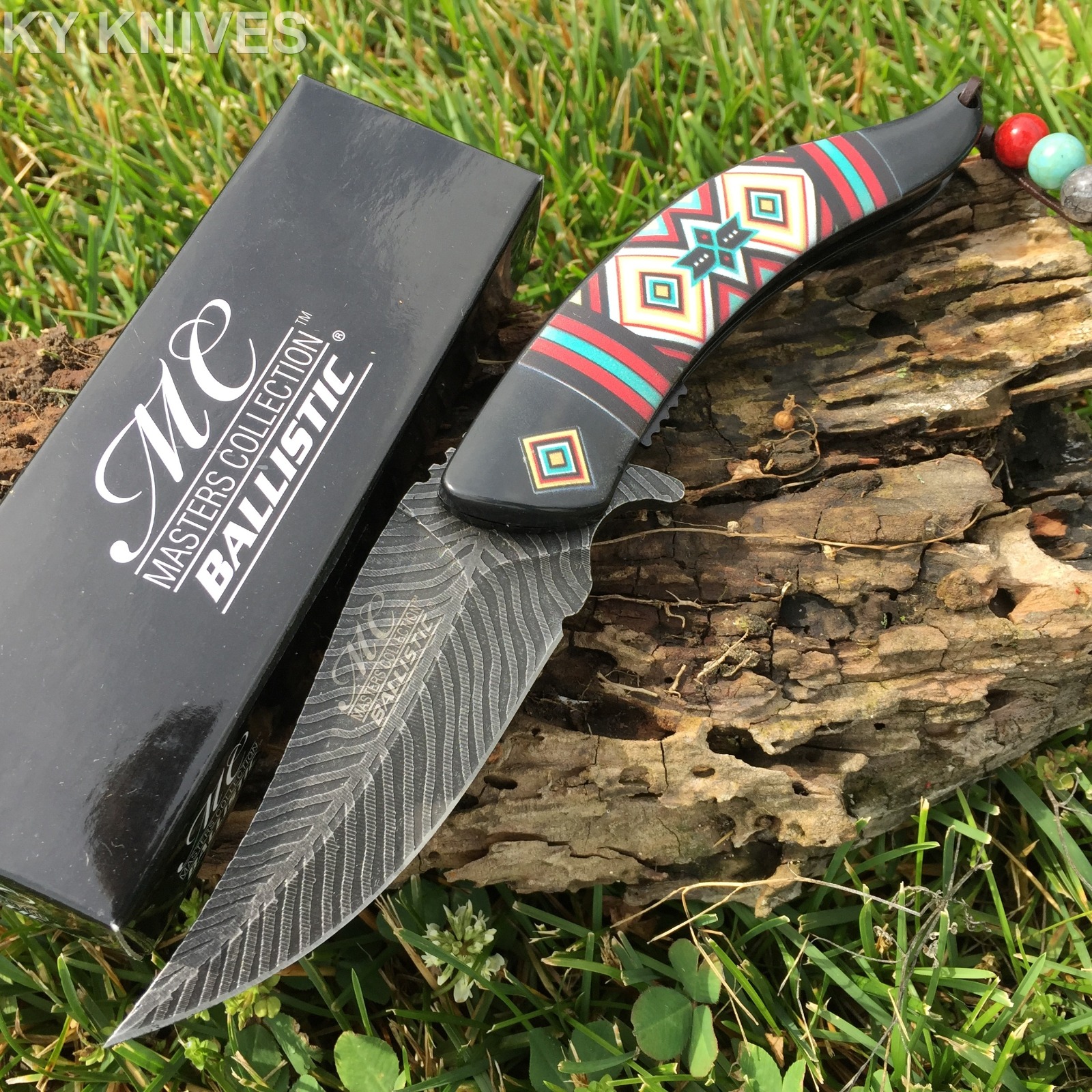 Native American Indian Spring Assisted Open Pocket Knife Damascus Style