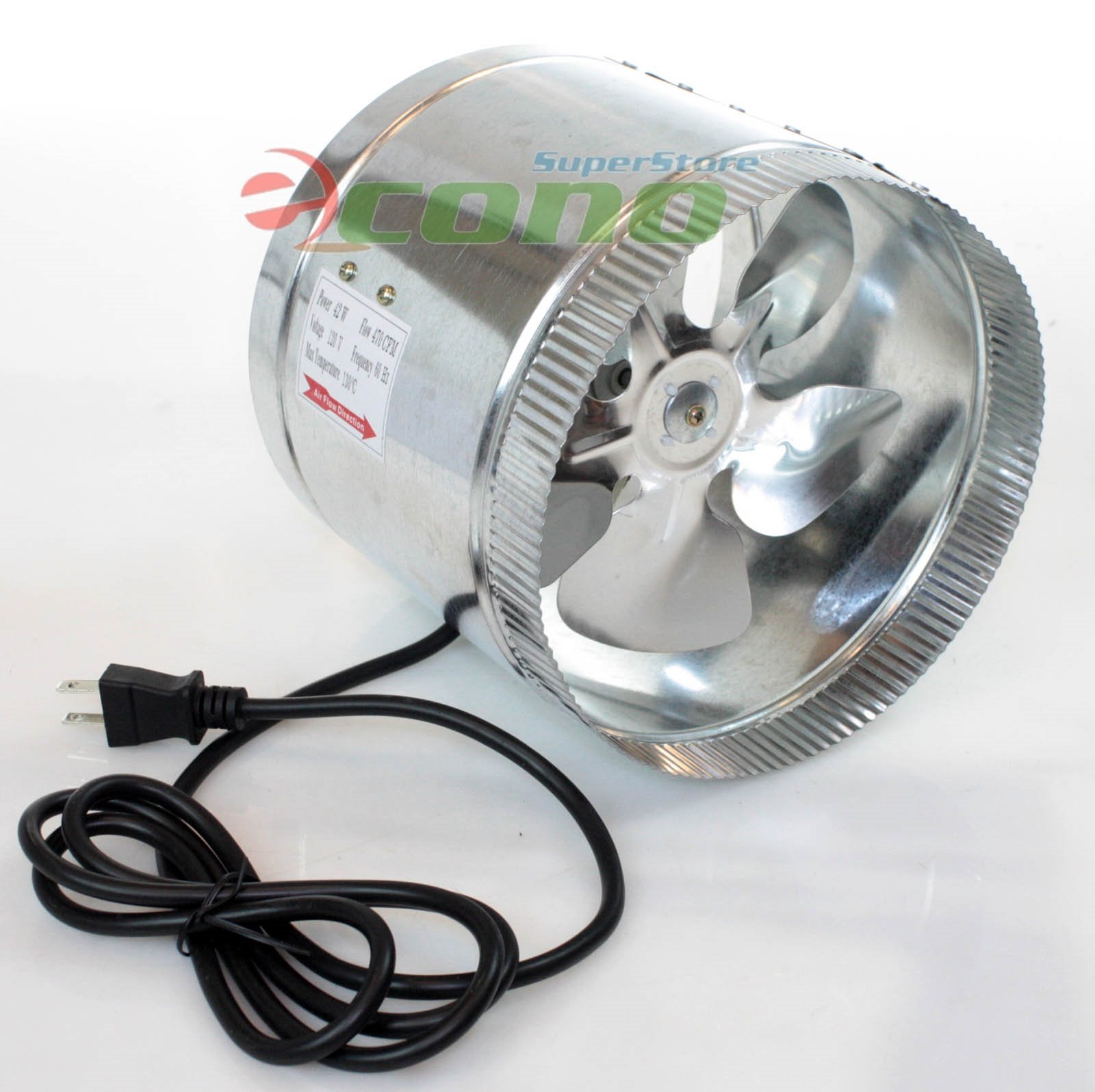 8" Inch Duct Booster Fan Exhaust Vent Air Cooled Hydroponic Inline