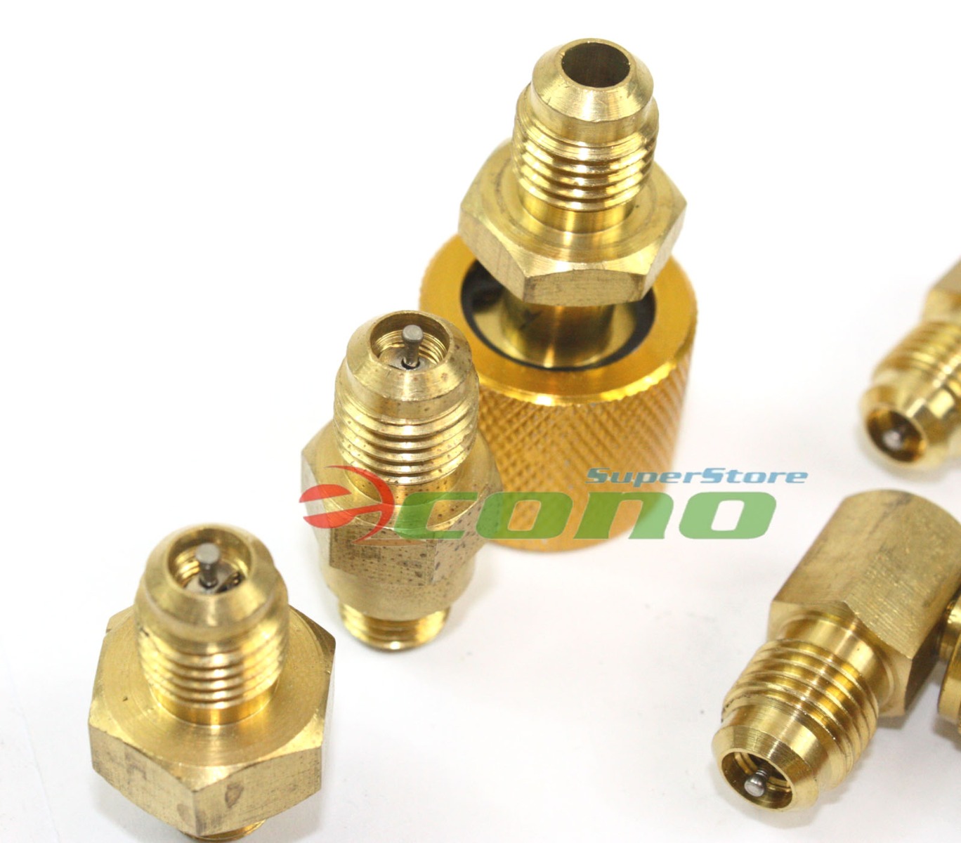 8pc A/C Manifold Gauge Adapter Set Solid Brass Durable