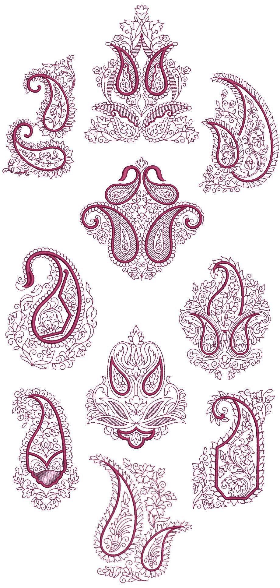 Paisley Redwork Quilt Blocks Machine Embroidery Designs CD 5x7 Brother