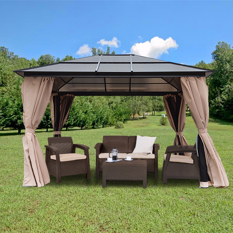 Resort 10 x 12 Hardtop Polycarbonate Roof Patio Gazebo Aluminum Poles w