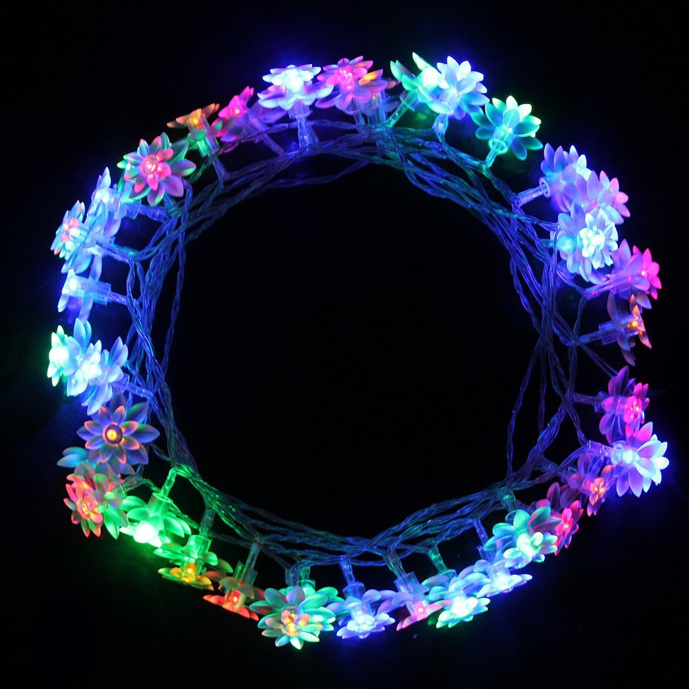Solar Powered 7M 30LED Multi Colours String Fairy Lights Lotus Outdoor