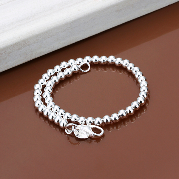 Classic Women's 925 Sterling Silver Layered Solid Ball Chain Bracelet